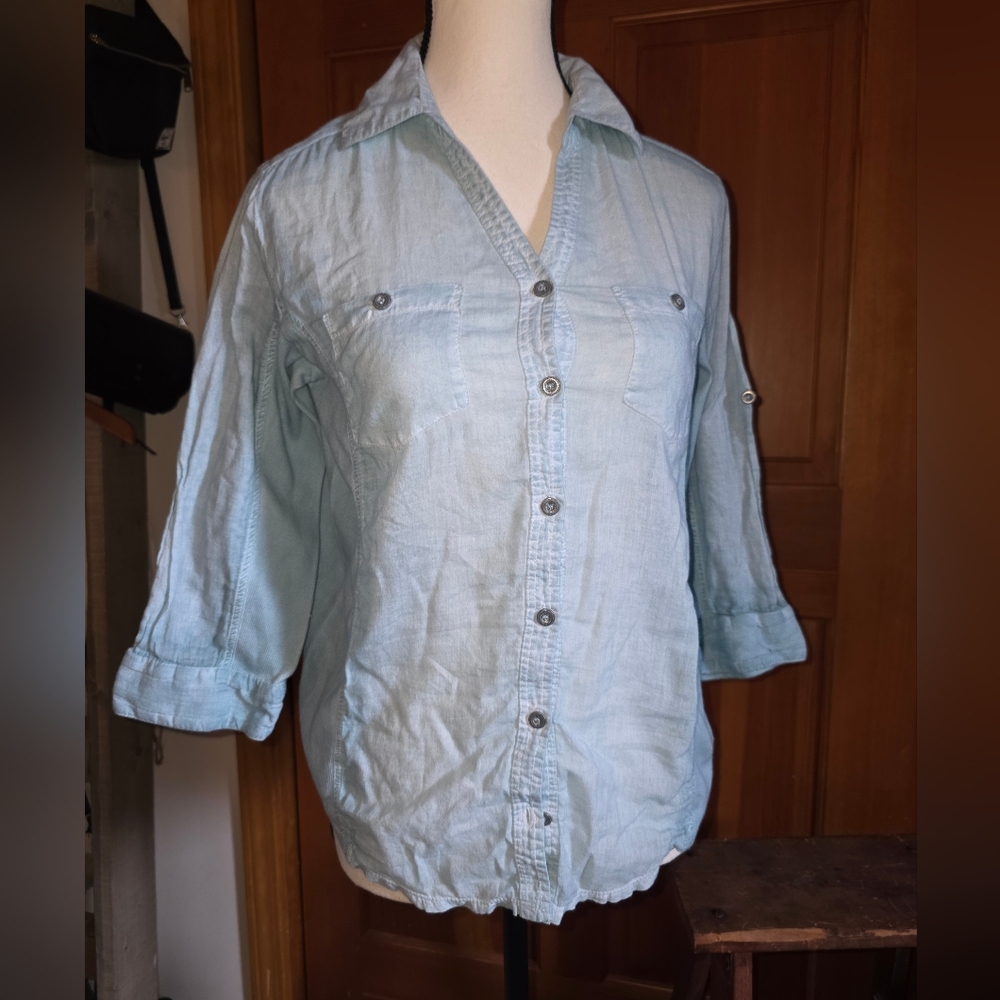 Keren Hart Cotton Light Blue Button-Up Shirt Size Small
